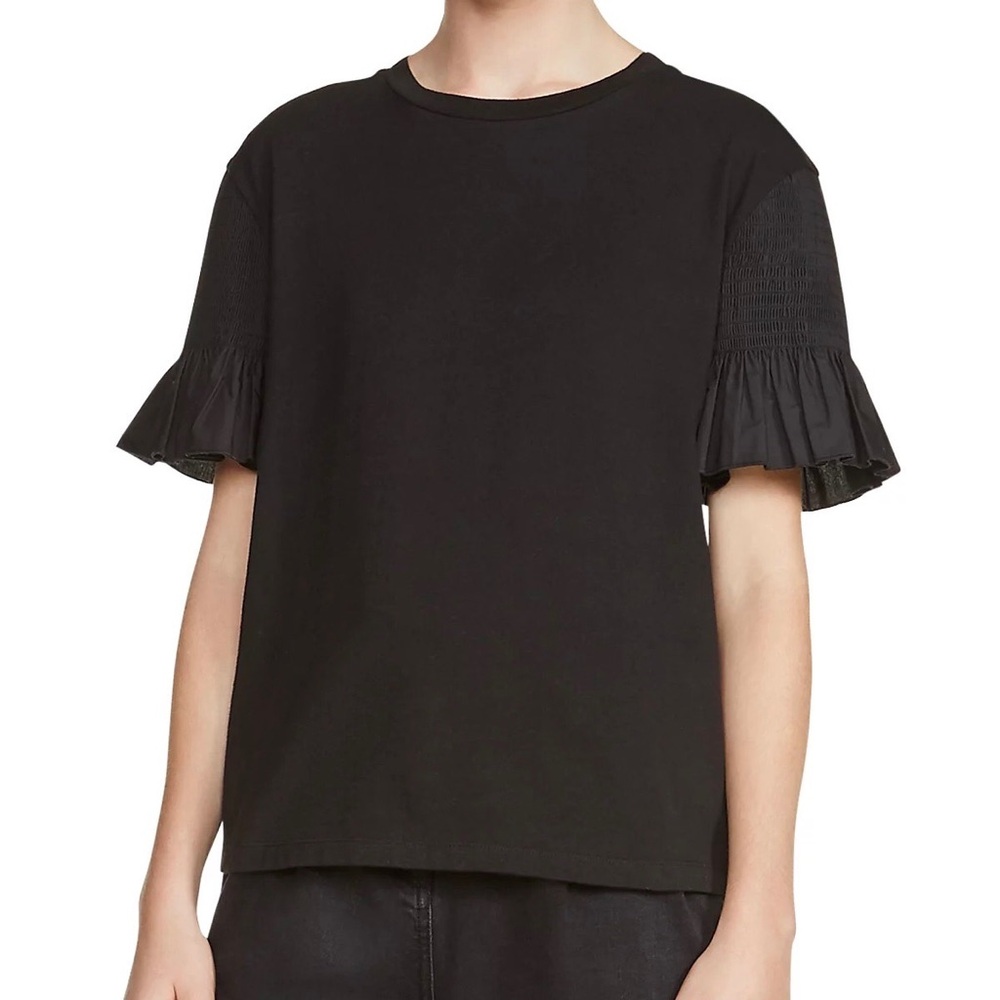 Maje Lars Cotton Flare Cuff Sleeve Black Tee Size S Black Slim Fit Crew Neck